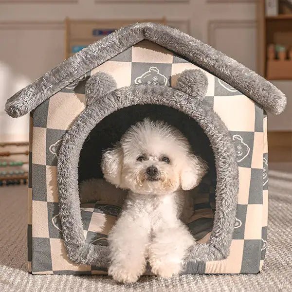 Foldable Pet House made from velvet and PP cotton, with anti-slip bottom, offering comfort and support for pets.