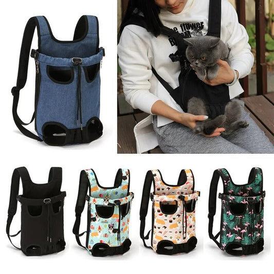 Pet Carrier Packsack made of durable nylon, ideal for carrying your cat or dog comfortably on adventures. Versatile design for front or back wear. Available in multiple sizes.