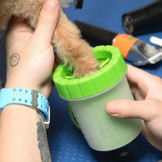 Pet Wash Cup for easy and gentle paw cleaning with soft brushes, perfect for removing dirt and mud from pet paws