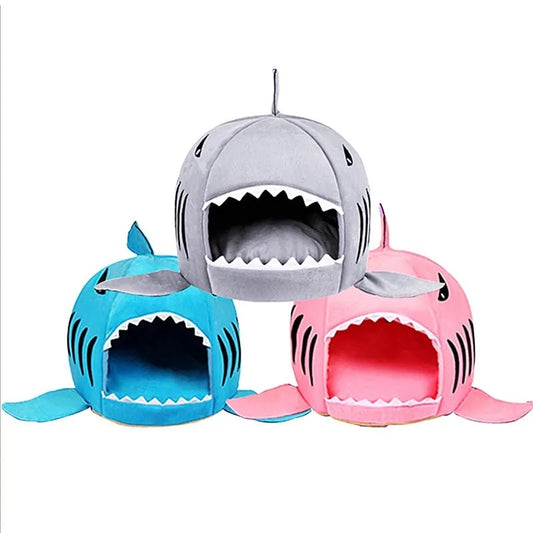 Soft pet cushion dog house in shark design, ideal for small dogs seeking comfort and warmth