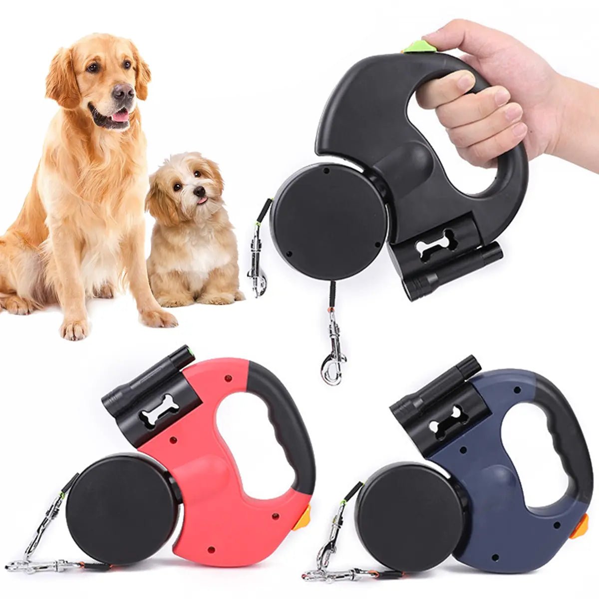 Automatic Dual Retractable Dog Leash with premium nylon, allowing you to walk two dogs at once with ease and convenience