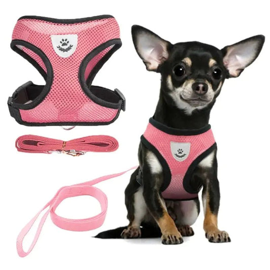 Adjustable Pet Vest Harness with breathable material, secure leash attachment, and reflective trim for cats and small dogs.